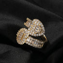 TBTK Iced Out BaguetteCZ Heart Rings Opened Bling Square Cubic Zirconia Ring  Luxury Jewelry Engagement Gift For Women