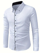 FGKKS New Men Shirts Brand Fashion Quality Smart Business Four Season Long Sleeve Casual Patchwork Elastic Male Dress Shirt