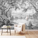 Custom Photo Wallpaper Black And White Forest Mural European Retro Hand Painted Line Rainforest Jungle Painting Papel De Parede