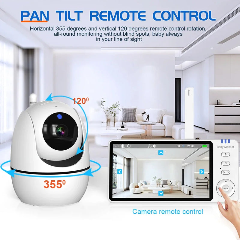 5.0" Video Baby Monitor With Pan Tilt 720P HD Camera 2.4G Wireless 2 Way Audio Night Vision Security Babysitter VOX Wake Lullaby