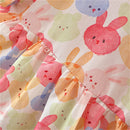 Cartoon Colorful Baby Girls Dresses Puff Sleeves Summer Children's Clothes Cute Rabbit Toddler Kids Costume For 0 To 3 Years Old