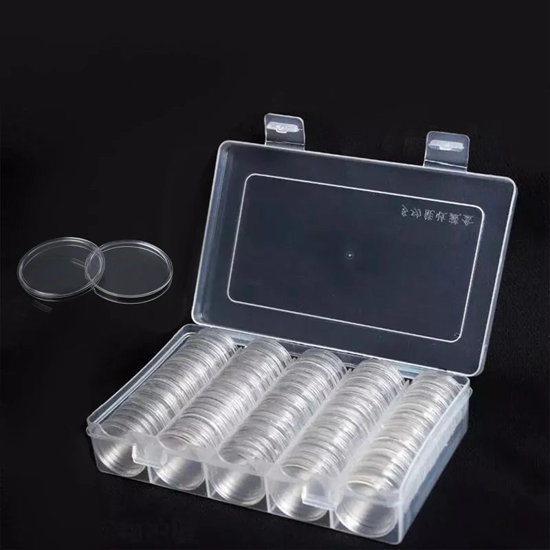 100Pcs Clear Coin Capsule Holder Case 27mm 30mm Transparent Collectable Coin Storage Box for Commemorative Coin Medal Container