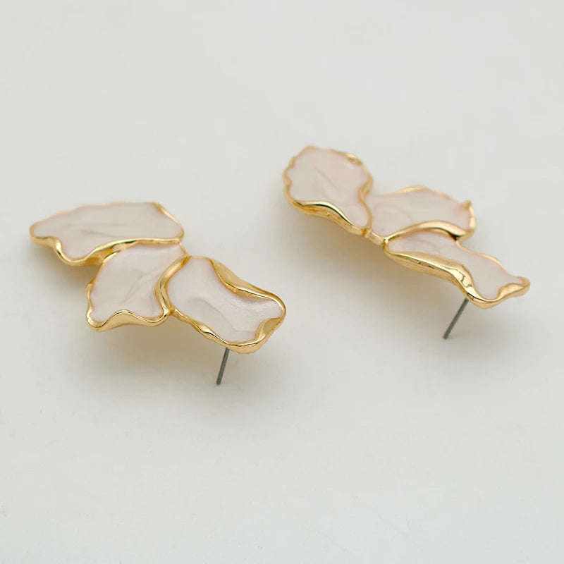 Irregular Metal Cream Eanmel Petal Post Earrings For Women Heavy Design New Style Fashion Jewelry Party Accessories Gift 2023575