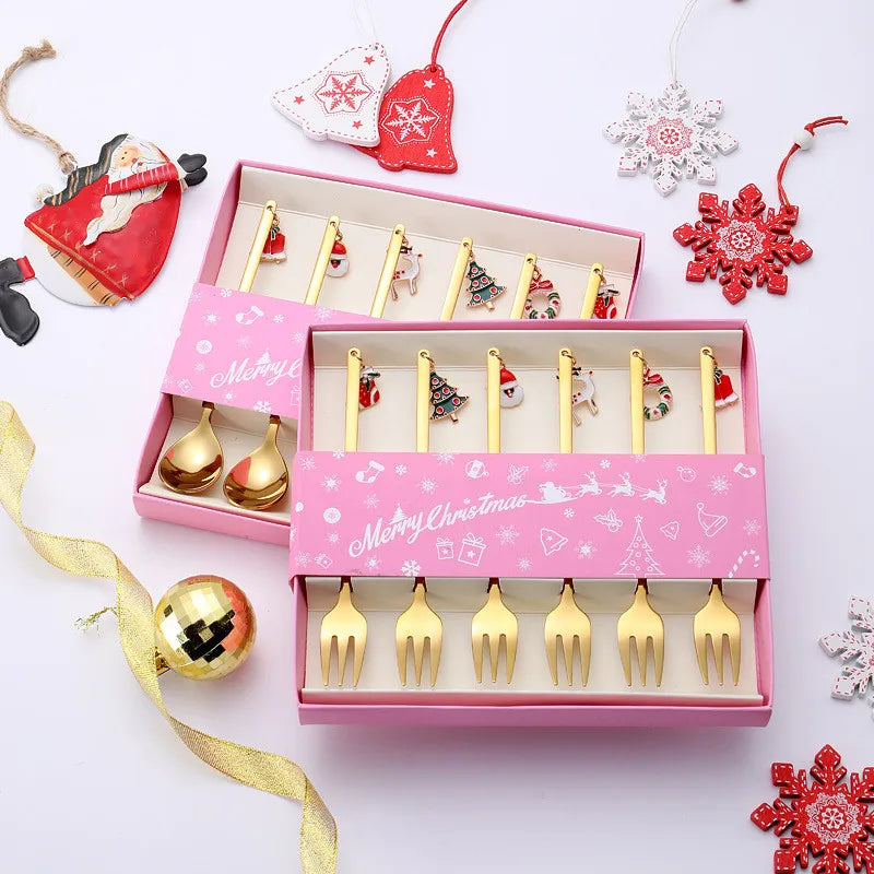 6pcs 2023 Merry Christmas Spoons Coffee Spoon Tableware Ornaments Xmas Party Decorations Kitchen Supplies New Year 2024 Gifts