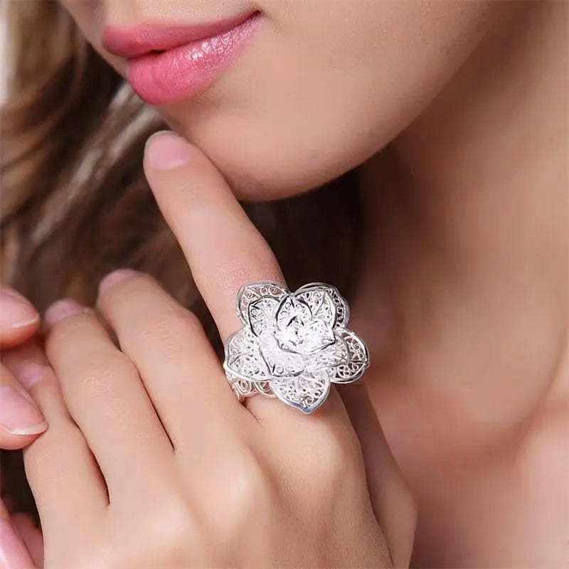 925 sterling Silver Jewelry set for women flower Pendant bangle earrings rings bracelet necklaces fashion party Christmas Gifts