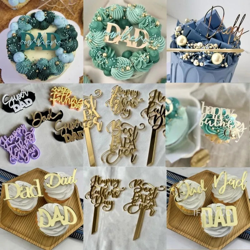10Pcs Acrylic Dad Birthday Cakes Topper for Father's Day Party DIY Baking Cupcake Decor Tools Happy Birthday Decoration Supplies