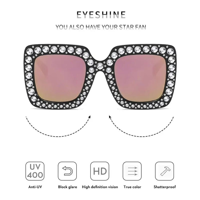 Sparkling Crystal Children Sunglasses Cute Rhinestone Diamond Girls Shades Kids Square Sun Glasses for Beach/Travel/Party