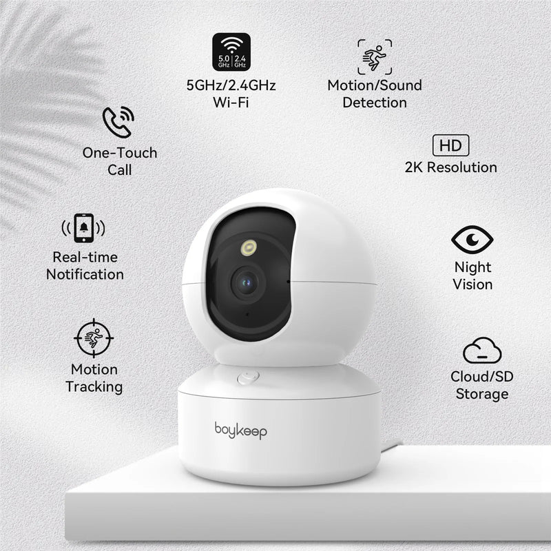 BoyKeep 3MP 5G/2.4GHz WiFi Indoor Home Security IP Smart Pet Dog Camera Automatic Tracking 24/7 Video Surveillance Camera