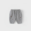 2026 Fall New Toddler Kids Pants Cotton Cartoon Embroidered Harem Pants Baby Boy Casual Striped Denim Baggy Trousers