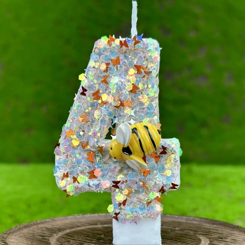 3D Number Cake Decorating Candles Glitter Bees Digital Candles Cake Topper Birthday Party Party Cake Decoration