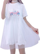 Summer Lolita Tulle Dresses 2022 Women Kawaii Bunny Cute Girl Anime Short Sleeve Pink White Casual T Shirt Dress Female Clothing