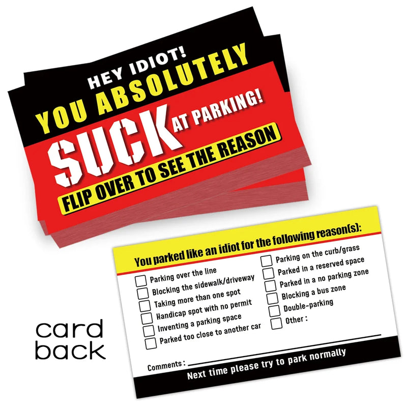 (Pack Of 50)Bad Parking Cards  You Parked Like An Idiot Business Cards 3.54"x1.97" For Funny Parking Violation Prank Notice Gag