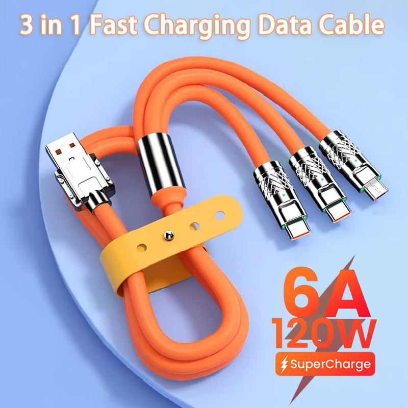 3 in 1 120W 6A Fast Charging Type C Cable Micro USB Charging Cord for iPhone 14 Pro Max Samsung Xiaomi 13 Phone Charger USB Wire