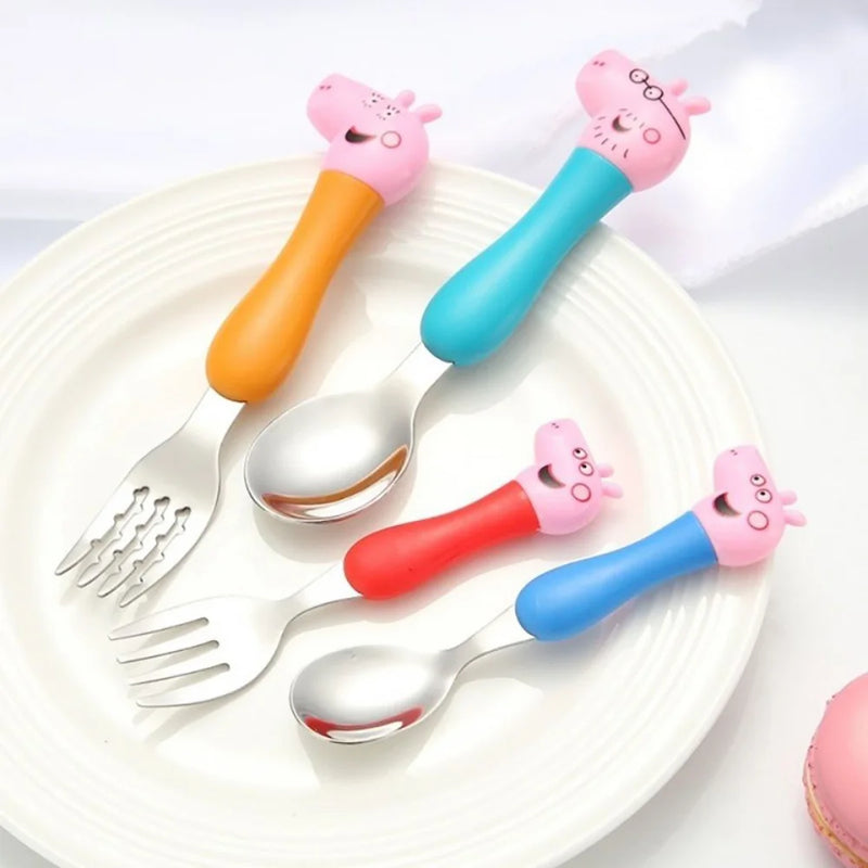 Peppa Pig Cutlery Set 304 Stainless Steel 4Pcs Spoon Fork Children's Tableware Kawaii Anime Dinnerware Dinner Set Gifts For Kids