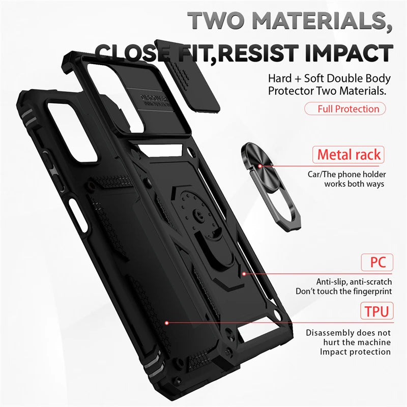 For Redmi Note 10S Case Slide Lens Camera Armor Phone Case For Xiaomi Redmi Note 10 10 S Pro Max Magnetic Ring Holder Back Cover