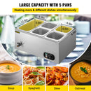 VEVOR 110V Commercial Food Warmer 1x1/3GN&4x1/6GN 5-Pan Stainless Steel Bain Marie 13.7 Quart Capacity for Catering Restaurants