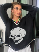 Darlingaga Harajuku Totenkopf-Print Y2K Lockerer Herbst-Winter-Pullover Damen Pullover Lässige Strickwaren Jumper 2023 Koreanische Pullover Neu