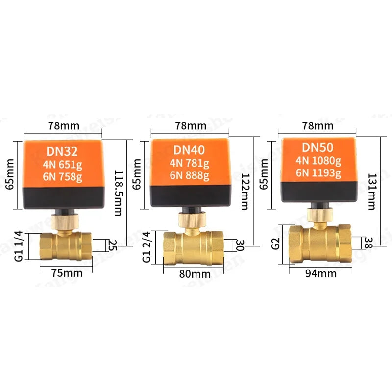 Ac 220V DC 12V Brass Electric Thread Ball Valve 2-way 3-wire Solenoid Water Valve with Actuator DN15/DN20/DN25/DN32