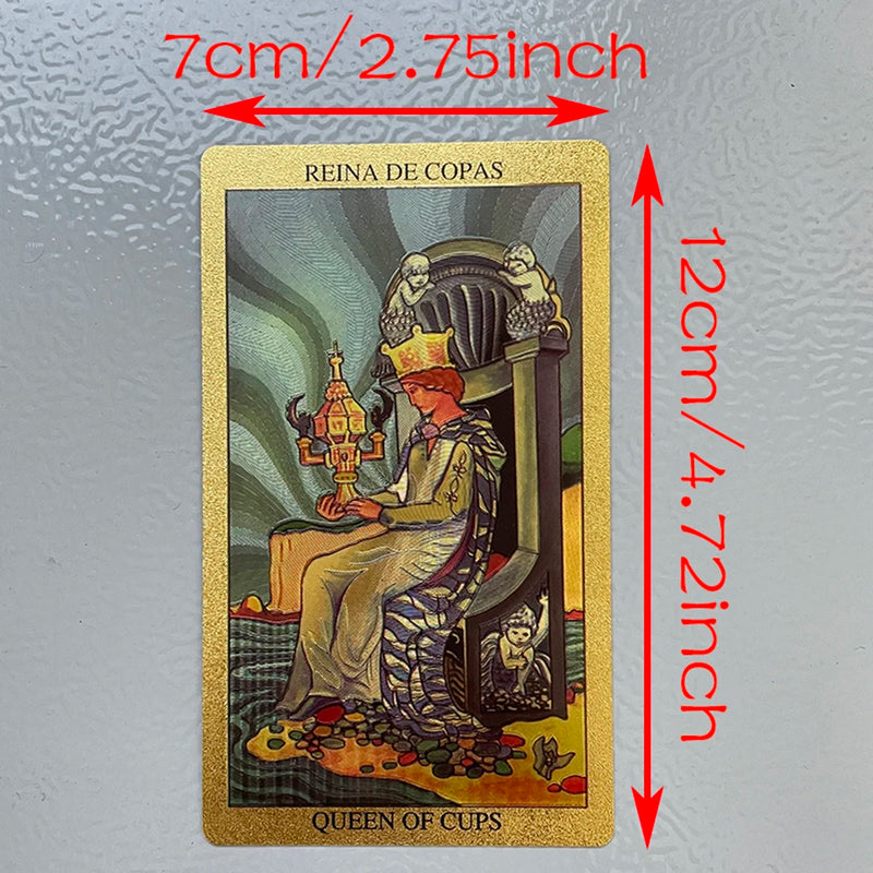 Spanish Gold Foil Tarot Cards in Box 12x7cm Divination Deck for Beginners with 2 Languages Paper Guidebook Toro Taro