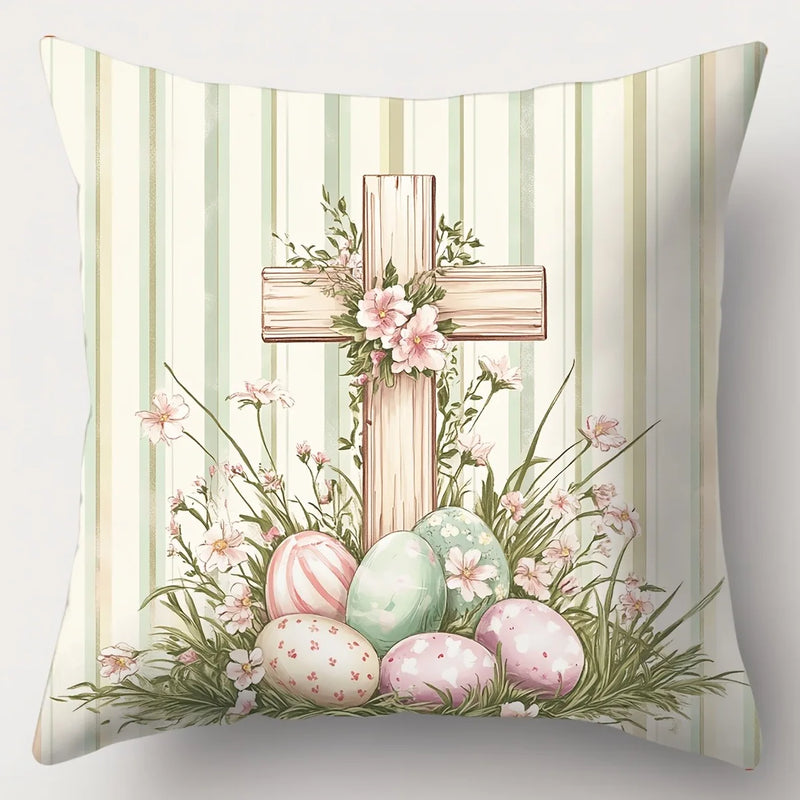 Happy Easter decoration pillow cover rabbit and egg cross print soft and comfortable home room decoration sofa cushion cover