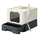 Feandrea Hidden Cat Litter Box, Cat Litter Tray with Hood, Slide-Out Tray, Scoop, Brush, Spacious for Large Cats