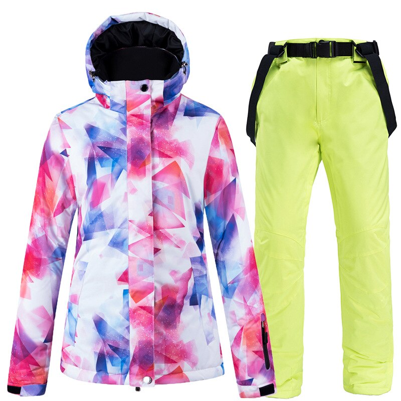 New Warm Colorful Ski Suit Women Waterproof Windproof Skiing and Snowboarding Jacket Pants Set Female Outdoor Snow Costumes