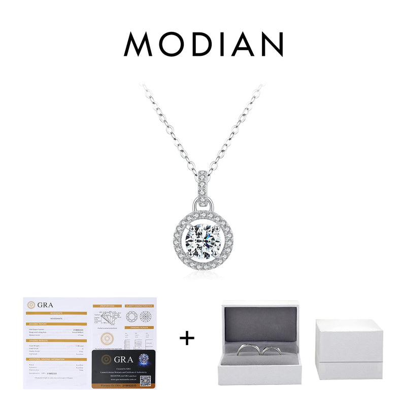 MODIAN 1 Carat D color Moissanite Pendant Necklace For Women 925 Sterling Silver Wedding Bridal Fine Jewelry With Certificate