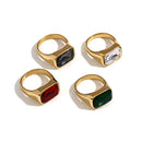 Luxury Fashion Stainless Steel Crystal Rings For Women Vintage Green Cubic Zircon Rhinestone Ring Party Statement Rings Jewelry