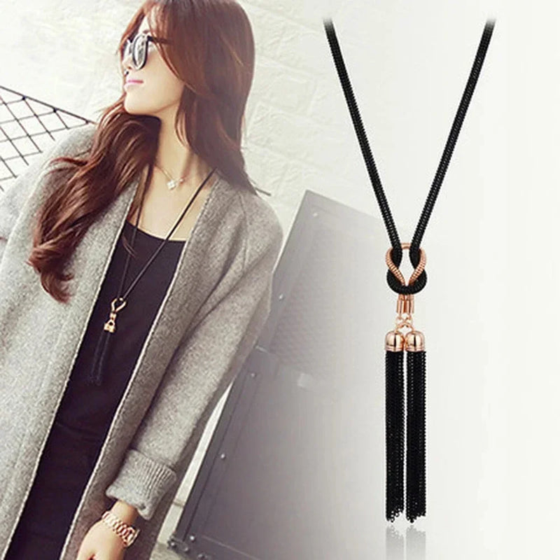 New Korean Version Simple Fashionable Versatile Tassel Long Necklace for Women's Sweater Chain Accessories Creative Gifts