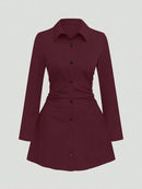 Autumn New Arrivals Plus Size Women's Casual Slimming Waist-Defining Long-Sleeved Shirt Dress For Everyday Wear and Office
