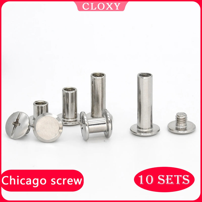 10pcs Stainless Steel Binding Chicago Screws Studs Rivets Slotted Belt Screw for DIY Photo Album Desk Menu Fasteners 8.5mm cap