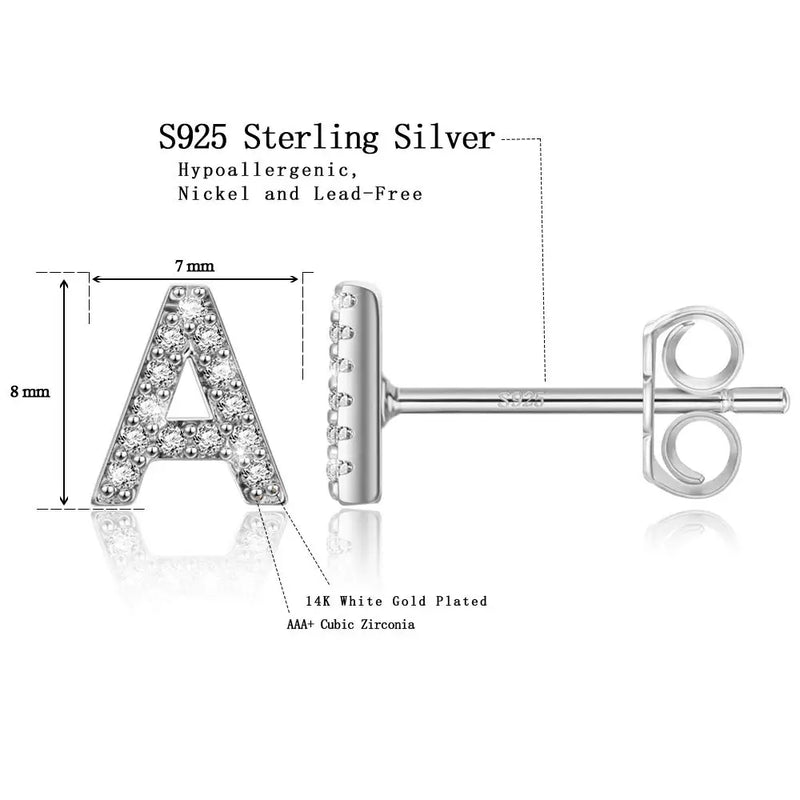 Simple Metal 925 Sterling Silver Ear Needle 26 Letters Small Earrings Zircon Exquisite Letter Earrings Cute Girls Jewelry Gifts