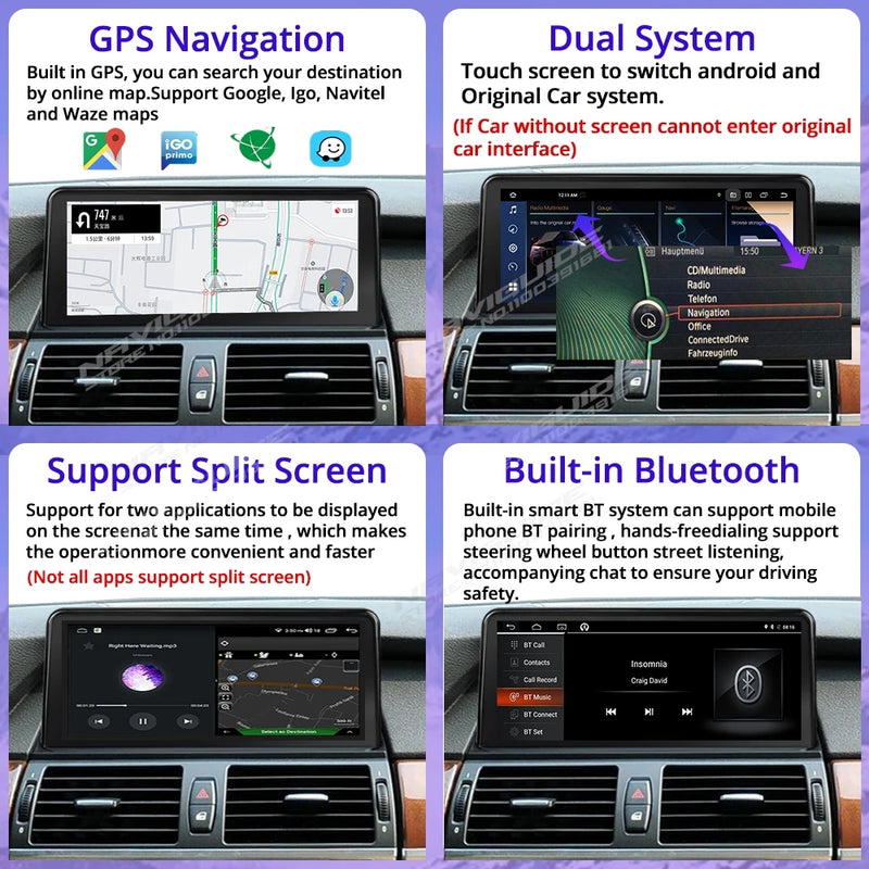 NAVIGUIDE 10.25 / 12.3 / 14.9 Inch Android Carplay Auto Car Radio For BMW X5 E70 X6 E71 LHD 2008-2013 CCC CIC Multimedia Player