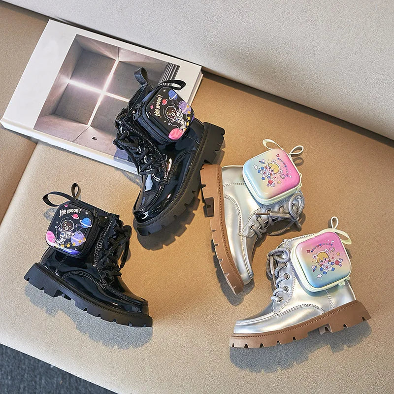 Kids Boot Fashion Patent Leather Girl Shoe Zipper Bag Ankle Boots Autumn New Kids Soft Sole Non Slip Platform Shoes Women's Boot