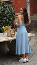 Fashion Spaghetti Strap Dresses For Women Summer Casual Beach Vestidos Midi Dress Sleeveless Slim A Line Dress