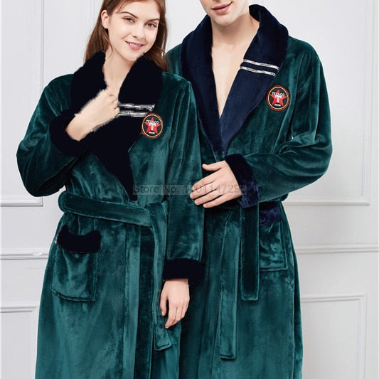 Winter Thick Warm Female Coral Fleece Kimono Robe Lovers Couple Nightgown Bath Gown Sleepwear Men Large Nightwear M L XL XXL 3XL