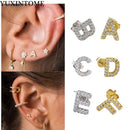 Einfache Metall 925 Sterling Silber Ohrnadel 26 Buchstaben Kleine Ohrringe Zirkon Exquisite Buchstabenohrringe Süße Mädchen Schmuck Geschenke