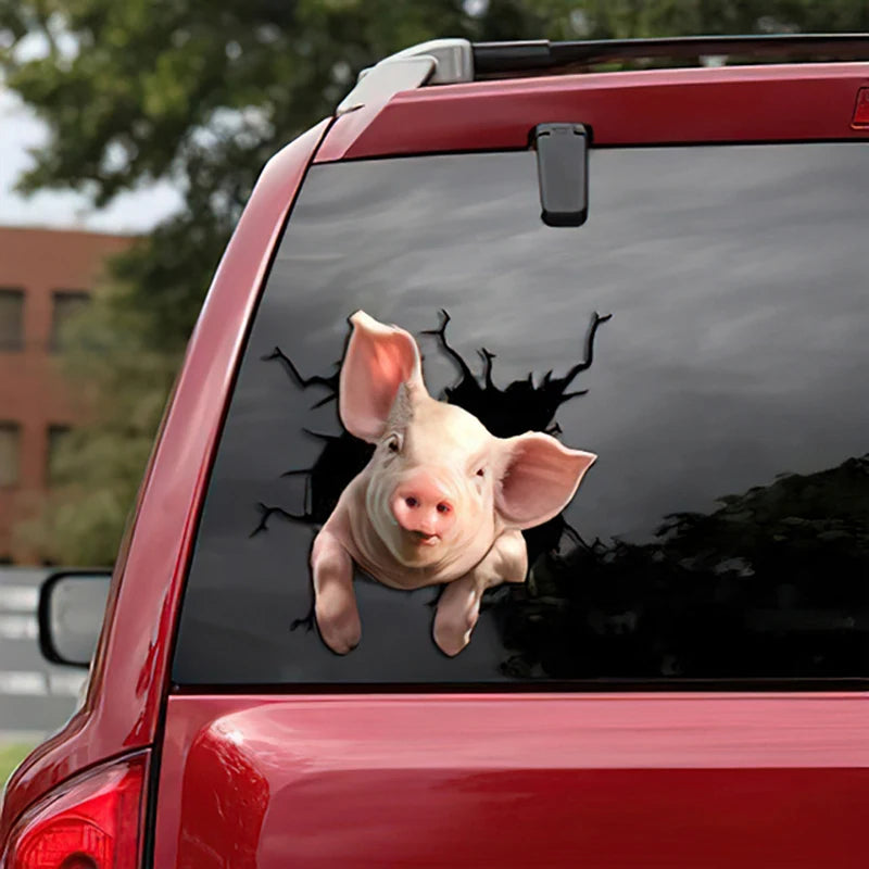 Funny 3d Auto Car Window Sticker Pig Dog Horse Cow Broken Window Electrostatic Stickers Glass Decal Bathroom Wall Art Decor