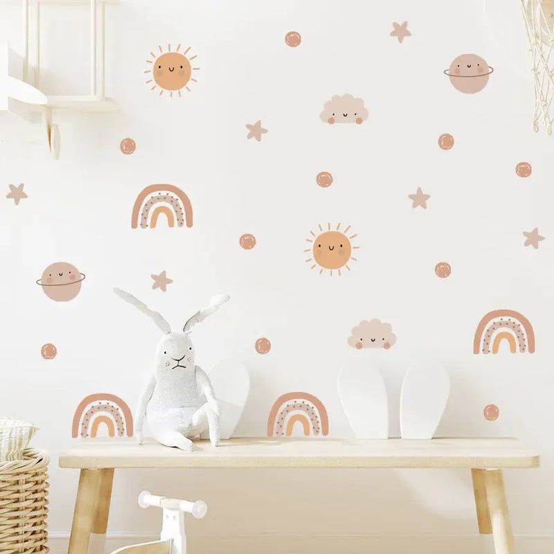 Cartoon Cute Rainbow Sun Watercolor Nursery Stickers Removable Wall Decals Art Print Kids Boys Room Interior Home Decor
