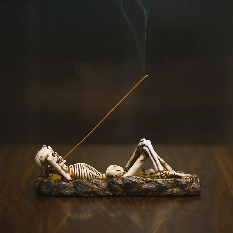 Incense Burner Skull Figurine Sculpture Incense Stick Holder Decor Gifts