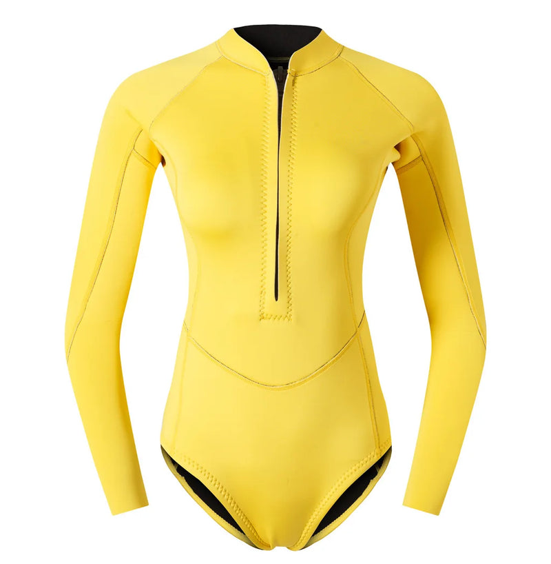 Summer Women 2MM Neoprene Bikini Wetsuit Long Sleeve Skin Diving Suit Sun-proof Surfing Snorkeling One Piece Swimwear