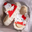 Sanrio Hello Kitty Platform Shoes Women Luxury Design Linen Bottom Breathable Fuzzy Slippers Y2k Female Cartoon Trend Flat Shoe