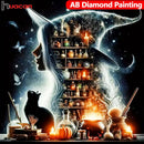 Huacan New Arrivals Diamond Painting Witch 5d Diamond Mosaic Animal Cat Rhinestone Pictures Home Decoration Craft Kit