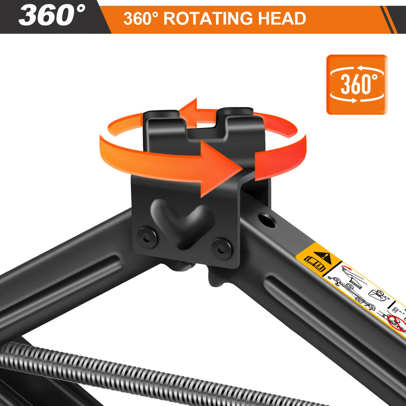 Scissor Jack, 2 Tons Automotive Car Tyre Repair Changing Lifting Tool with Hexagonal Lug Labor-Saving Wrench, 105mm to 385mm