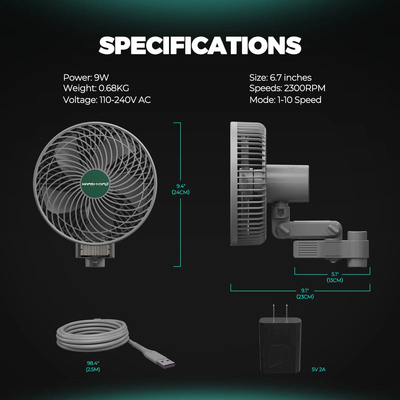 2025 Mars Hydro 6 Inch Clip on Fan Auto-Oscillating Fan EC Motor Adjustable Fan EC Motor 5 Blades 10 Speeds For Grow Tent Room