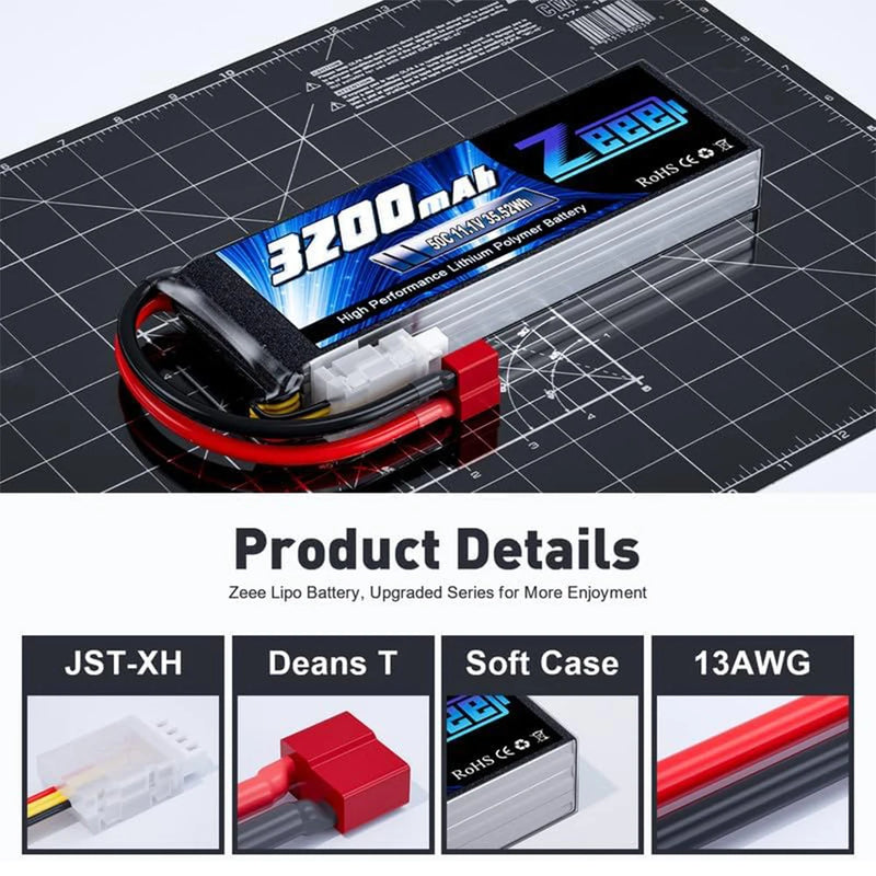 2pcs Zeee 3S 3200mAh 11.1V 50C Lipo Battery with T Plug Softcase for RC Car Buggy Truck UAV Drone FPV Airplane Helicopter Parts