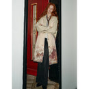 ELFSACK 2025 Autumn New Arrivals Casual Cute Hand Drawn Print Long Trench Coat Stylish Overcoat For Woman