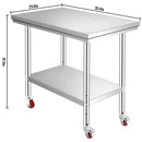 SucceBuy Stainless Steel Kitchen Prep Table With 4 Caster Wheels Backsplash Loads Up to 100KG-300KG for Home Storage Rack Dining