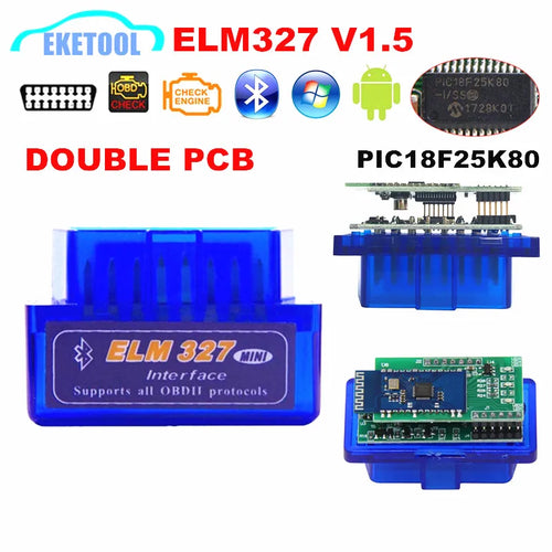 2-Schicht-Hardware V1.5 Chip PIC18F25K80 ELM327 Bluetooth V1.5 Auto-Codelesegerät Super MINI ELM 327 Funktioniert Android Symbian Doppelte PCB