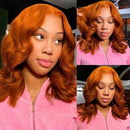 Ginger Bob Lace Front Wigs Human Hair for Women 13x4 HD Lace Frontal Body Wave Bob Orange Ginger Wig 180% Brazilian Remy Hair